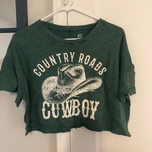Country Roads Cowboy Green Crop Top - Womens